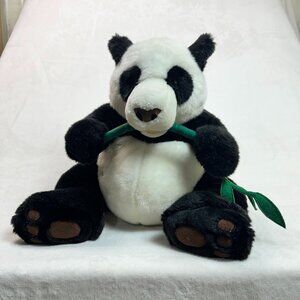 FAO Schwarz Toy Panda Eating Bamboo Medium Plush Stuffed Bear Black & White 14"